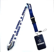 NFL FOOTBALL Lanyard Keychain Dallas Cowboys ID Holder Blue / White US STOCK