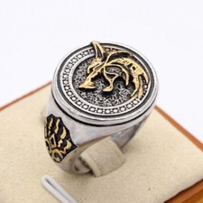 Vintage Viking Wolf Head Ring Stainless Steel Celtic Knot Wolf Biker Amulet Ring