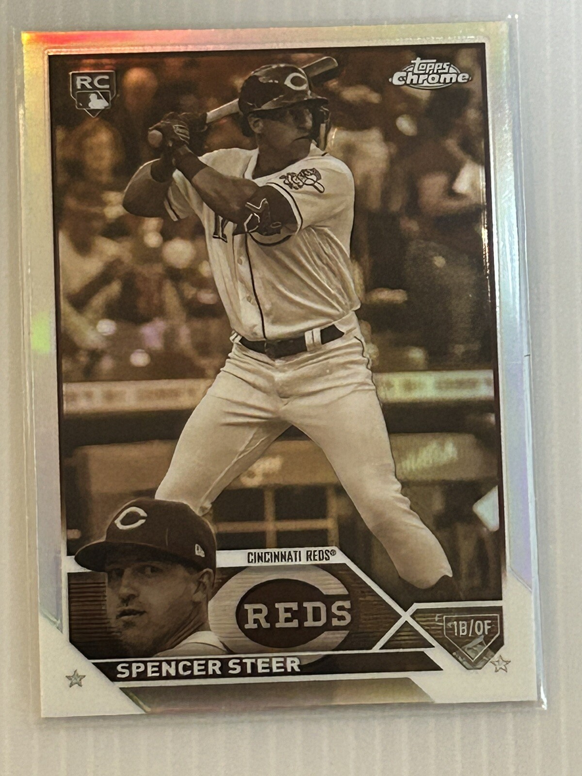 2023 Topps Chrome Black And White Negative Refractor 146 Spencer Steer Rookie RC