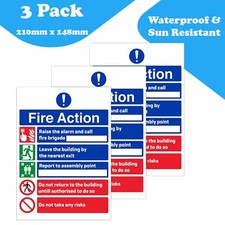 3-Pack - Raise The Alarm Fire Action Notice Sign Vinyl Stickers - 148mm X 210mm