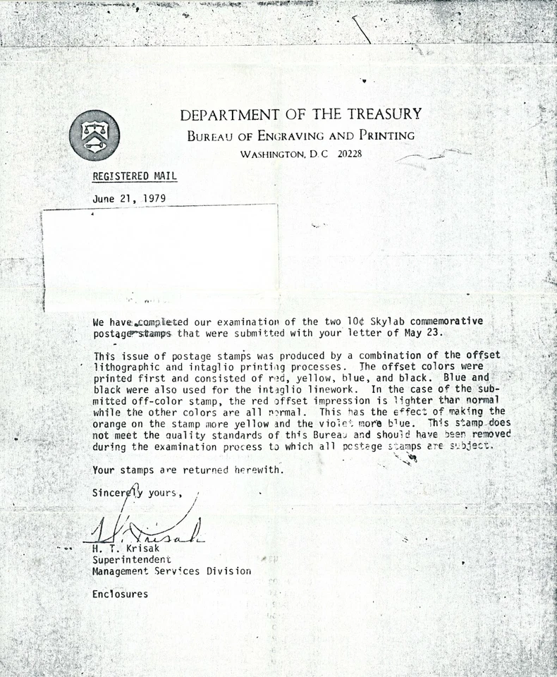  EFO 1529 ONLY TINY TRACES OF RED REMAIN ON THIS SINGLE WITH COPY OF BEP LETTER - Image 2 of 2