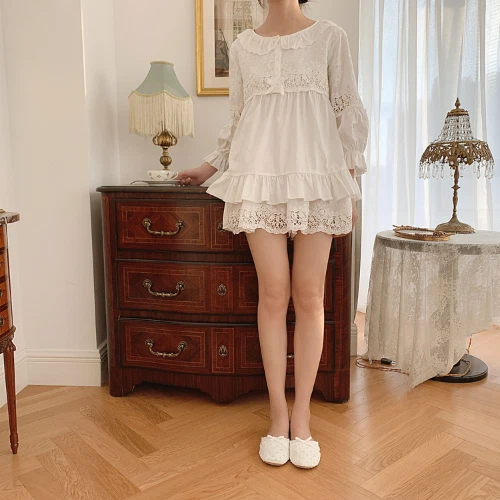Women's Flower Embroidery Linen Pajama Summer Sets Tops+Shorts.Vintage Ladies - Picture 12 of 16