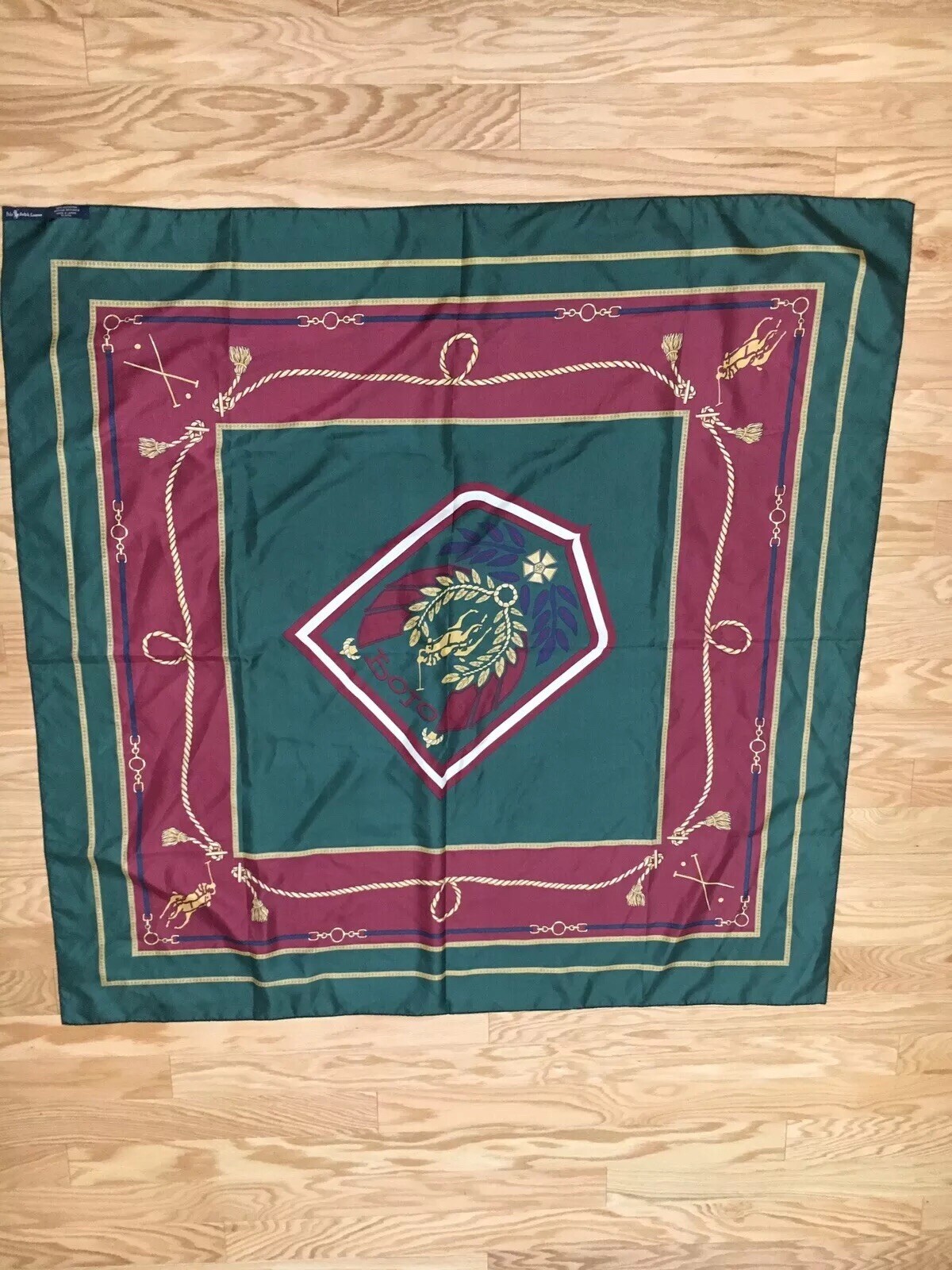 RARE VTG Polo Ralph Lauren Uni Crest Big Pony Spellout Scarf Size Big 46 x 46 image 7