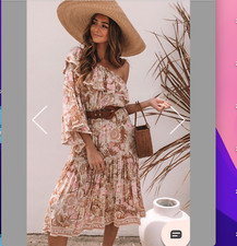 SPELL "Jungle" Floral Print One-Shoulder Midi Dress EUC/sz: S