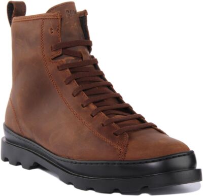 Camper Brutus Side Zip Lace Up Sole Leather Boots Mens In Brown US