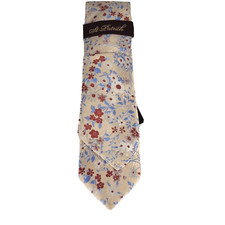 St. Patrick Men's Tie Hanky Cream Rust Powder Blue Foral Microfiber 3.5" Wide