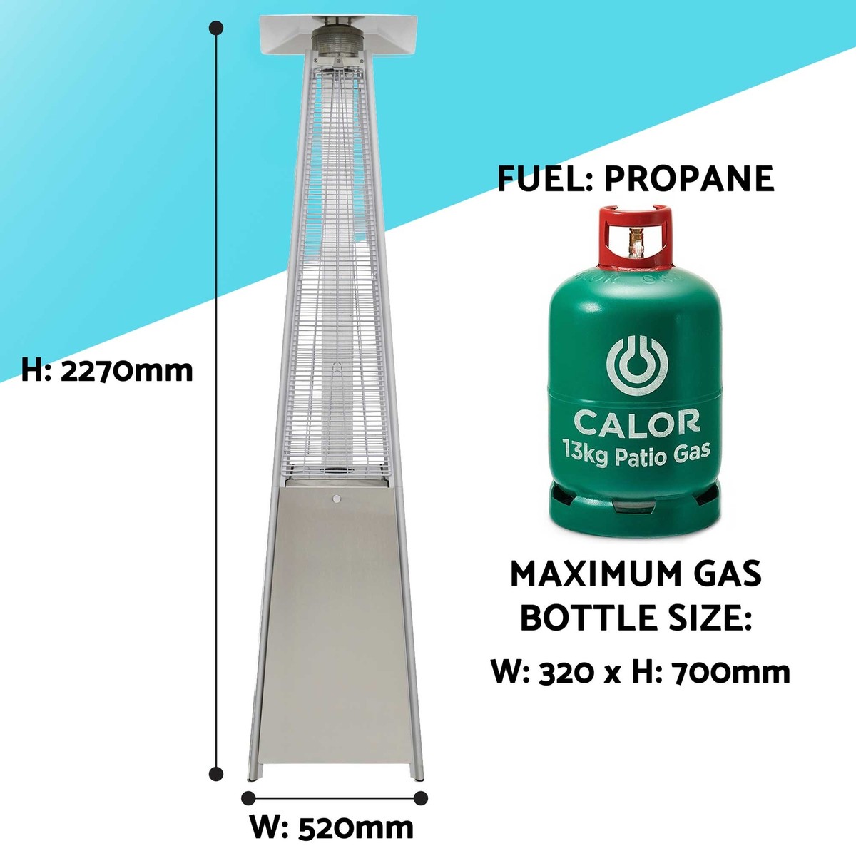 Dellonda Pyramid Gas Patio Heater 13kW Commercial/Garden Use, Stainless  Steel 5054511979039 | eBay