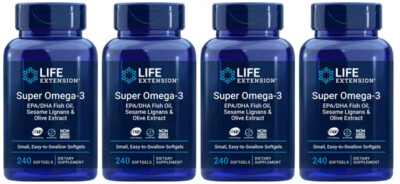 SUPER OMEGA-3 EPA/DHA FISH OIL SESAME  & OLIVE EXTRACT 4 Bottles LIFE EXTENSION