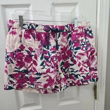 Adore Me Floral Sleep Shorts Womens Large Pink Blue Cotton Drawstring Pull On