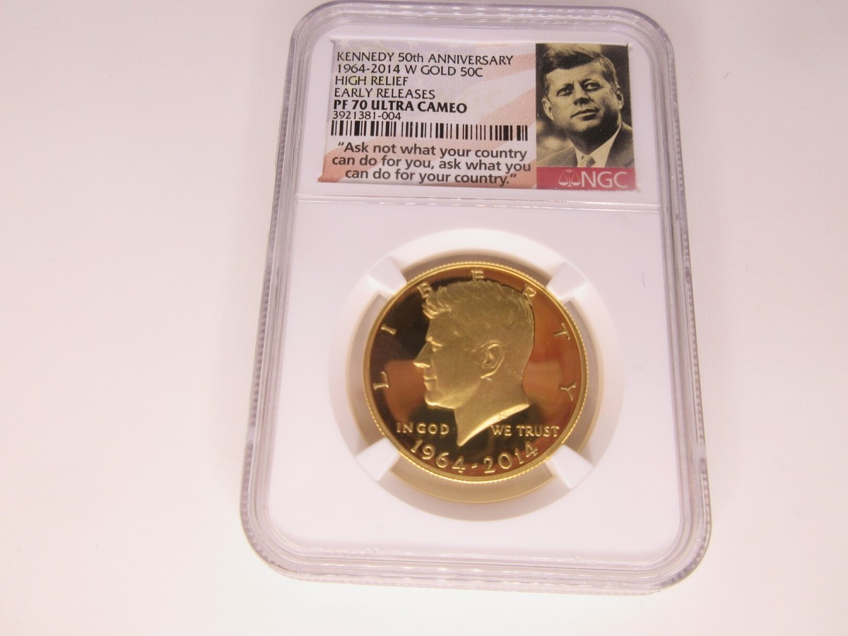 2014 W Gold High Relief 50th Kennedy Half Dollar NGC PR70 Ultra