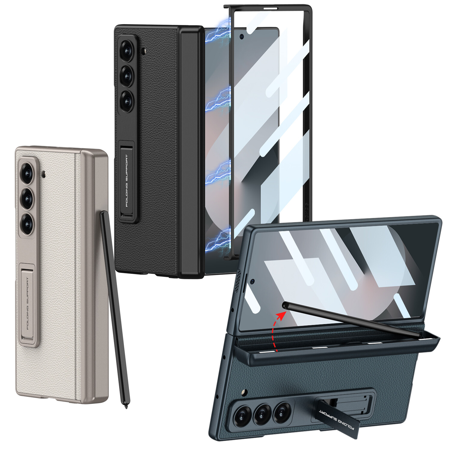 For Samsung Galaxy Z Fold 6 5 4 3 Magnetic Hinge Screen Stand Leather Case Cover-image