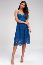 Lulu's Sun Dress Lace Up Cobalt Blue Size Medium💙  Wedding Guest Garden Dress