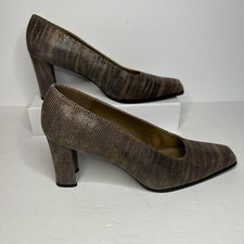 Stuart Weitzman brown leather faux snake block heel shoes women 10 runs small