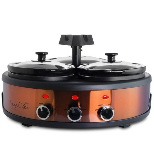 MegaChef Triple Copper Slow Cooker 4.5 Qt. 300-Watts Contemporary W/ Glass Lids - Picture 5 of 7