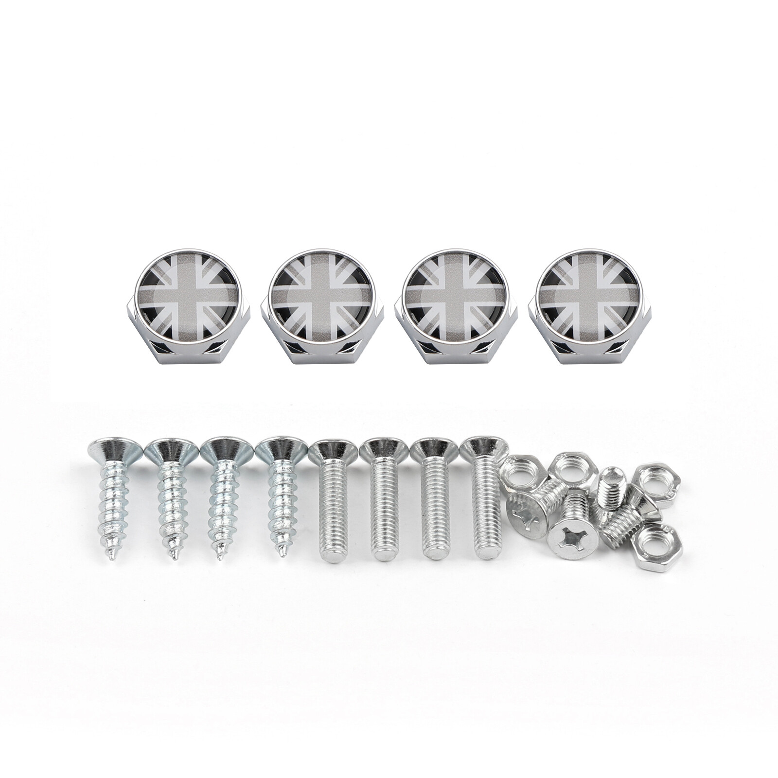 Union Jack Chrome Metal License Plate Frame Screw Bolt Cap for Mini Cooper CN U4