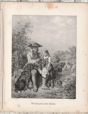 Grandfather and Grandson - E. Bosch / M. Ulffers - Lithograph - Circa 1860