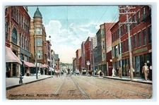 1906 Merrimac Street View Haverhill Trolley Tracks MA Massachusetts Postcard