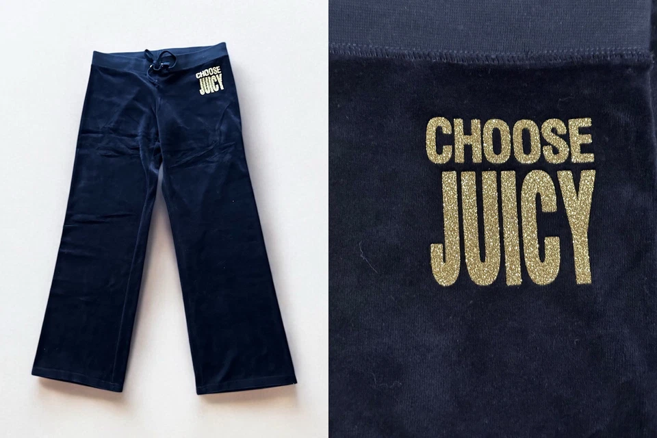 Juicy Couture Womens Velour Track Pants Sweatpants Flared Y2K Dark Blue Sz Large