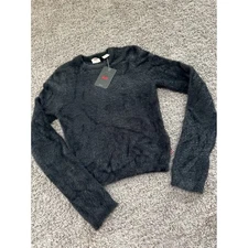 Levi's Fuzzy Knit Sweater Slim Fit Crewneck Pullover Top Black XS