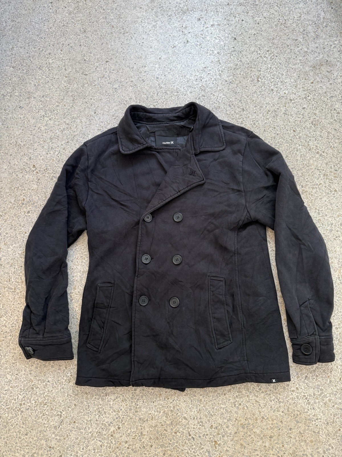 Y2k Hurley 2009 Holiday pea coat black size large surf skate formal p1