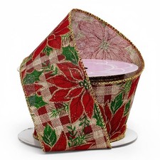 Poinsettia Plaid Christmas Tree Ribbon - 2 1/2" x 10 Yards, Wired Edge, Wreath