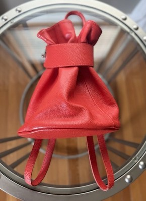 TRIS Barcelona Genuine Leather Backpack Red Pebbled Leather 12x11 in