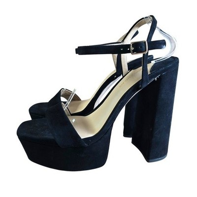 Antonio Melani Black Suede Platform Block Heel Sandals Ankle Strap Women 9M NEW