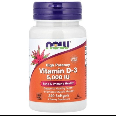 Now Foods Vitamin D-3 5 000 IU 240 Softgels GMP Quality Assured, Kosher