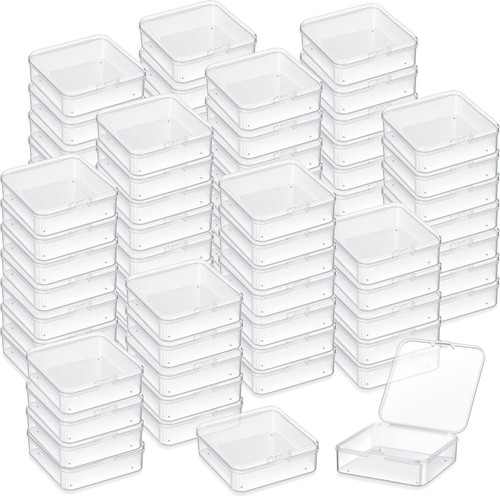 Menkxi 100 Pieces 3 x 3 x 1 Inch Plastic Bead Storage Containers Box Transpar...