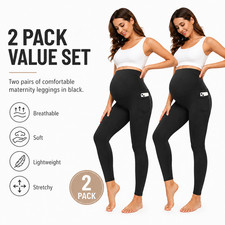 Maternity Leggings with Pockets, Over Bump Pregnancy Yoga Pants, High Waist