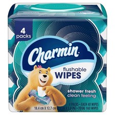 Charmin Flushable Wipes, 160 Total Wipes 4 Packs of 40 