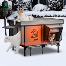 Pro Heated Cat House for Outside, All-Weather Waterproof PVC Cat Shelter with Re