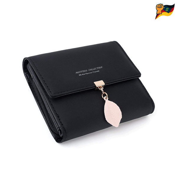 Anywn Geldbeutel Damen Schwarz Kunstleder ReißVerschluss Druckknopf Clutch Klein-image