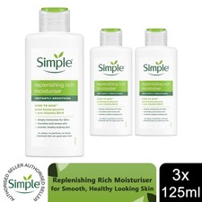 3x of 125ml Simple Kind to Skin 12H Moisturisation Replenishing Rich Moisturiser