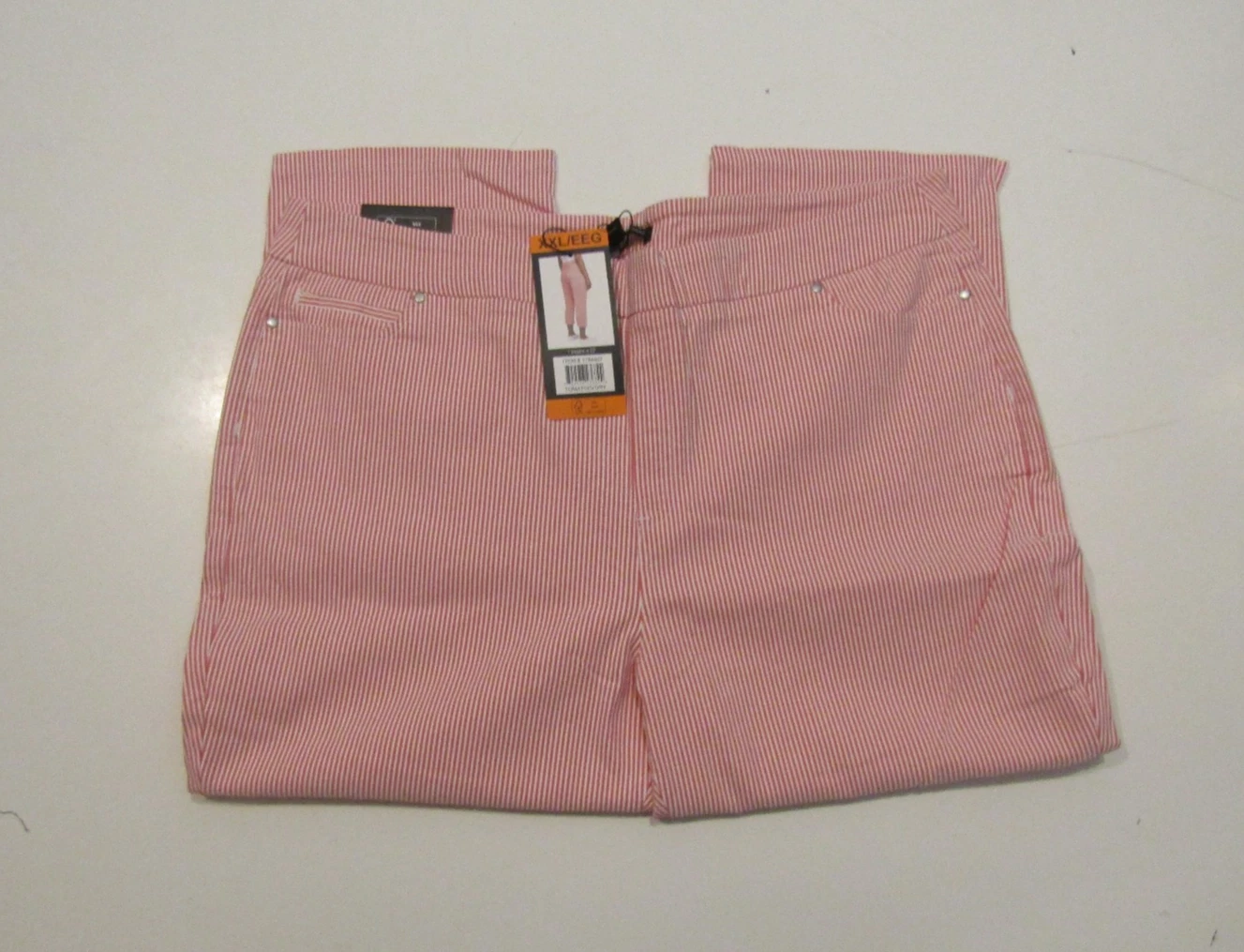 NWT Womens MARIO SERRANI Comfort Stretch Tomato Ivory Stripe Capris Size XXL