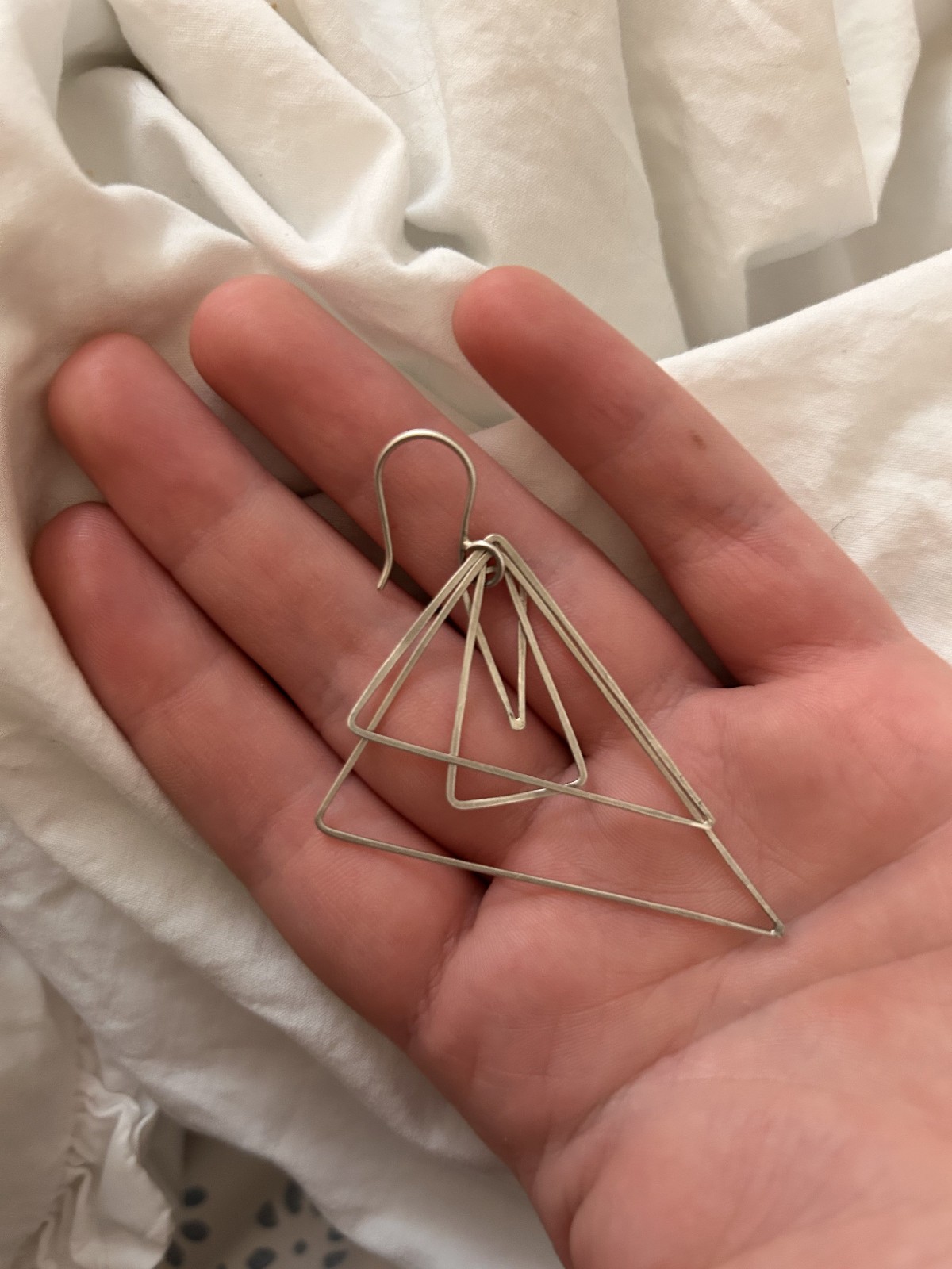 Large Silver Triangle Dangle Earrings Modern Scul… - image 11