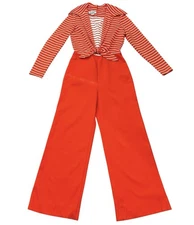 1970s Red Striped Jumpsuit Melissa Lane Women’s 12 Vintage 36 Inch Bust