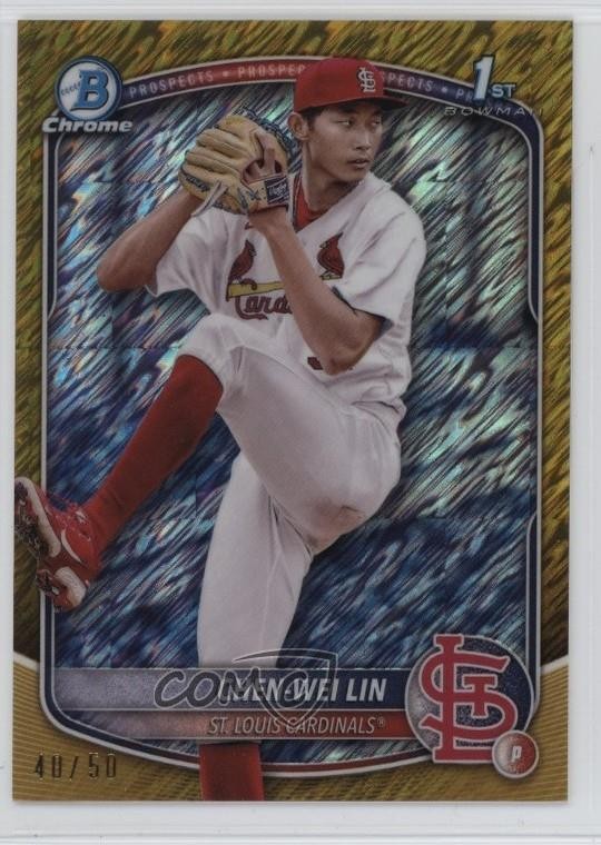 2025 Bowman Chrome Prospects Gold Shimmer Refractor 40/50 Chen-Wei Lin #BCP-141