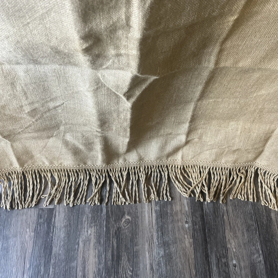 Ballard Design Brown Jute 100% Linen Burlap Drapes W/Fringe 84” Lined 1 Panel - Image 3 of 4