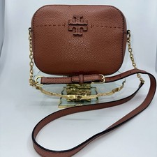 Tory Burch McGraw Leather Crossbody Camera Bag. Pink In Dark Cider.
