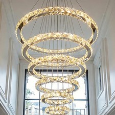 Modern Crystal Chandelier for High Ceiling Lights Fixtures Luxury 6 Ring Led