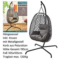 HäNgesessel Mit Gestell 120Kg Dunkelgrau HäNgestuhl Schaukel HäNgekorb M. Kissen