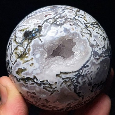 TOP 396G Natural Polished Moss Agate Sphere  Crystal Healing L7351