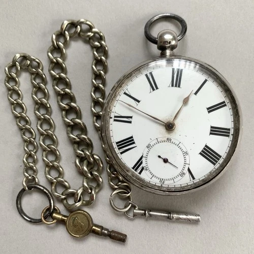 Antique Waltham Silver Pocket Watch 1879 Key Wind Chain & Keys Spares Or Repair
