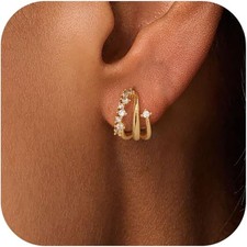 Gold Earrings For Women, 14K Gold Plated Illusion Stud Earrings Dainty Illusion
