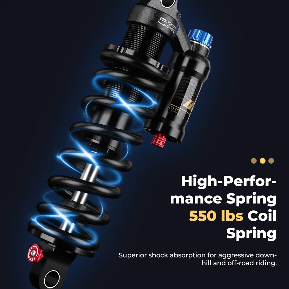 Amortiguador trasero suspensión MTB 190/210/230mm amortiguador muelle helicoidal ajustable Foto 4 de 4