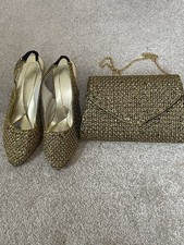 Gold sequence Heels & Matching Clutch Bag Set Party Wedding Prom Shoes