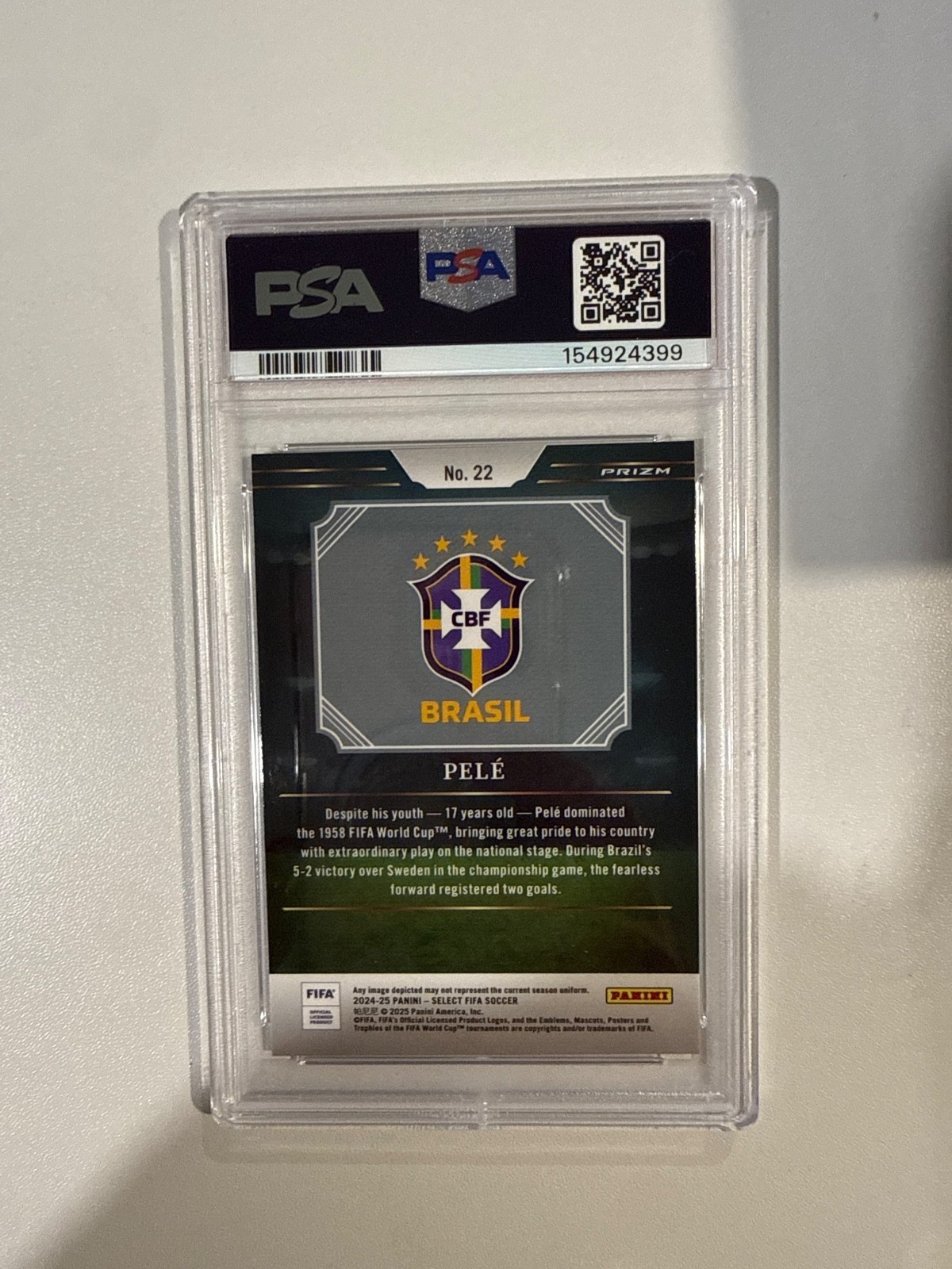 2024-25 Panini Select FIFA Pelé Artistic Impressions #22 SSP PSA 10 view 2