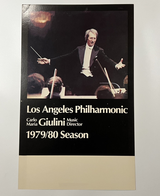 1979 80 Season Los Angeles Philharmonic Window Card Carlo Maria Giulini Vintage