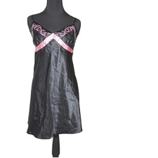 Morgan Taylor Intimates L Black Pink Satin Slip Dress Y2k Babydoll Whimsigoth